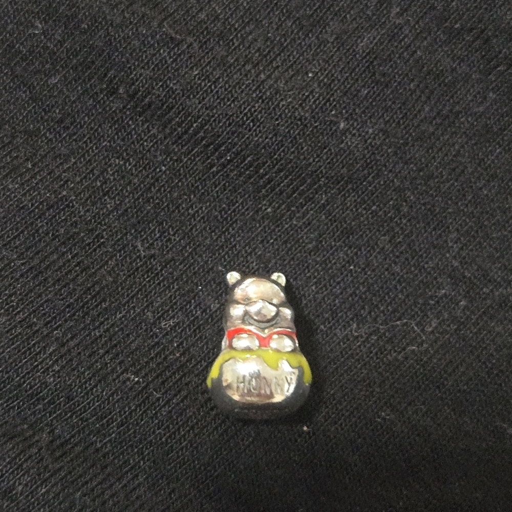 Silver Pooh Bear Charm with Yellow and Red Accents